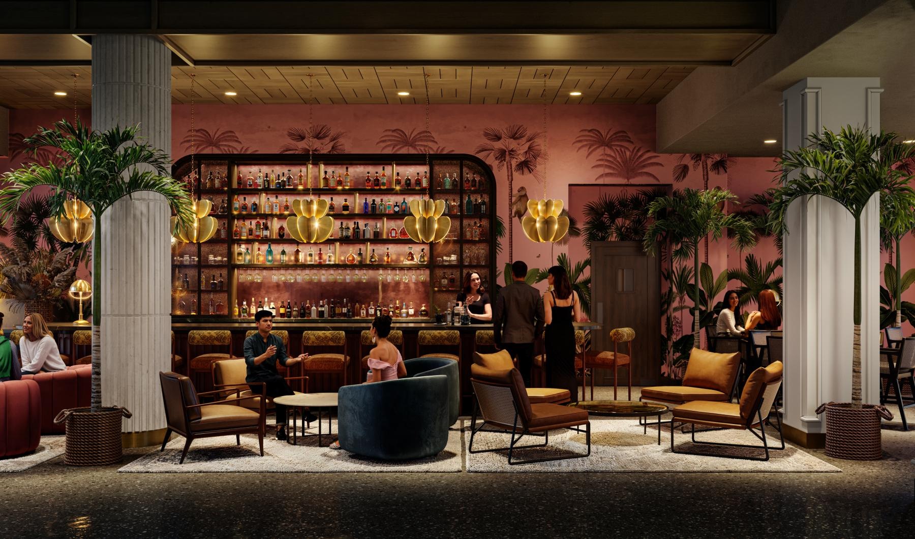 a group of people in a bar