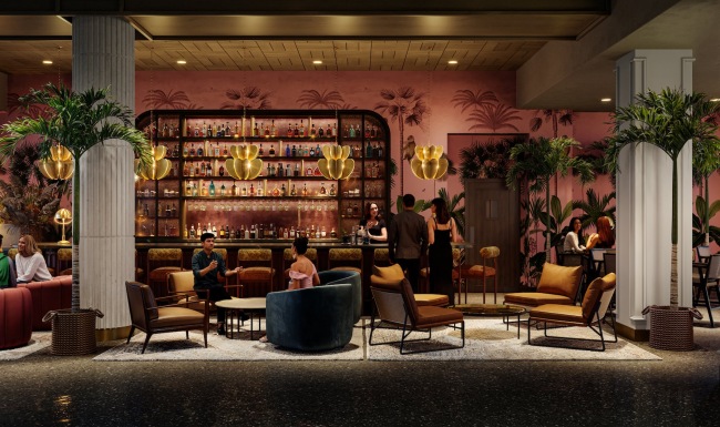 a restaurant with people sitting in chairs